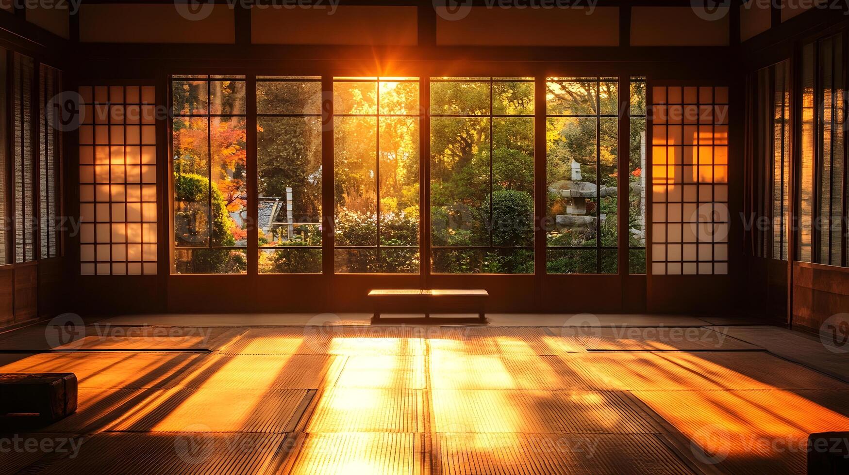 Sunlight shining through the window of a japanese house photo