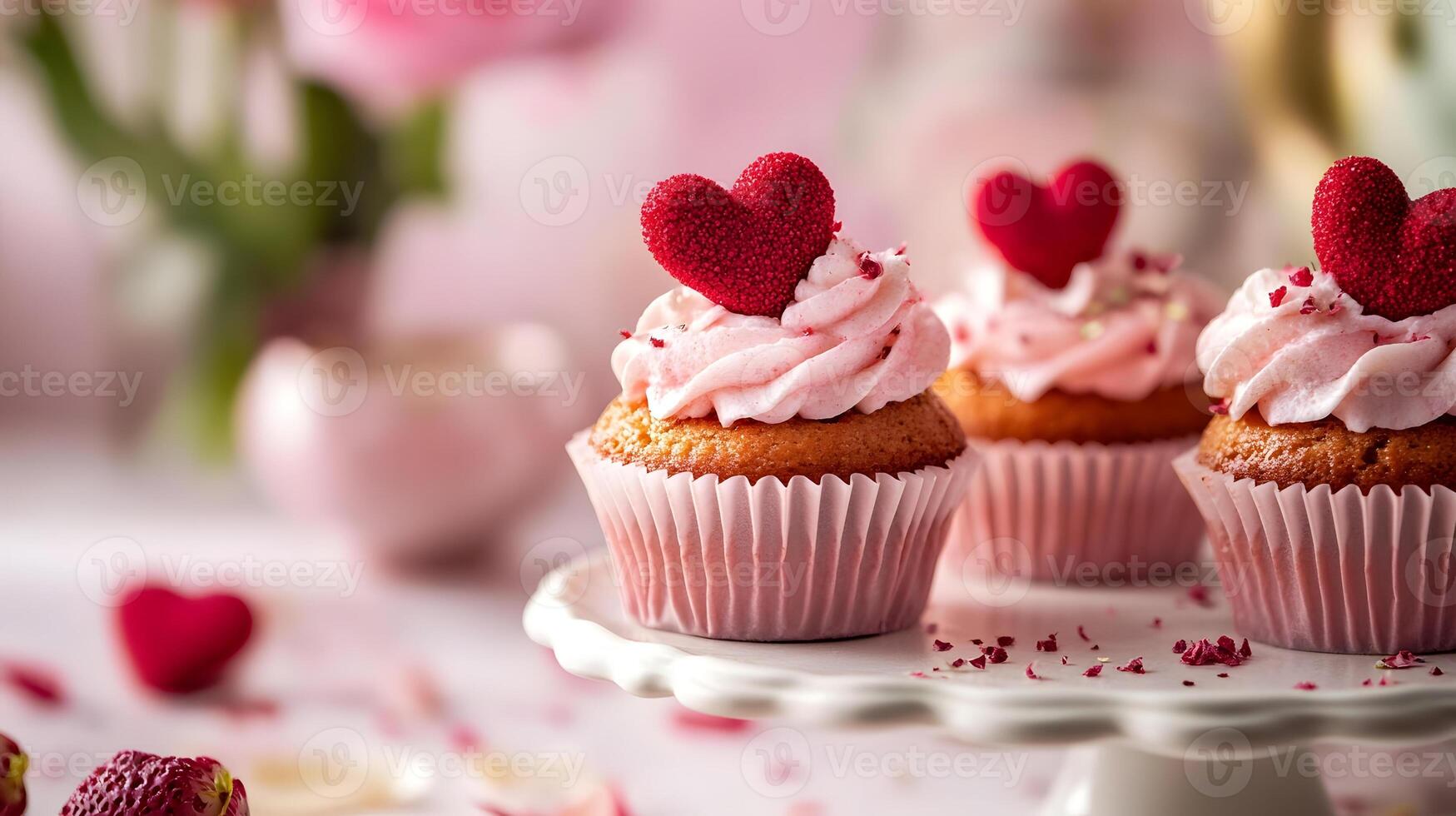 Valentine's day cupcakes with hearts photo