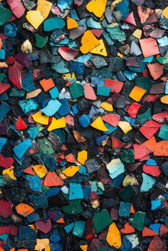 A colorful wall with many different colored pieces photo