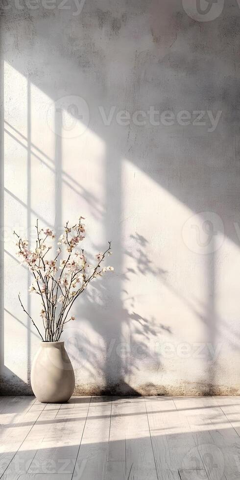 A vase of flowers in front of a window photo