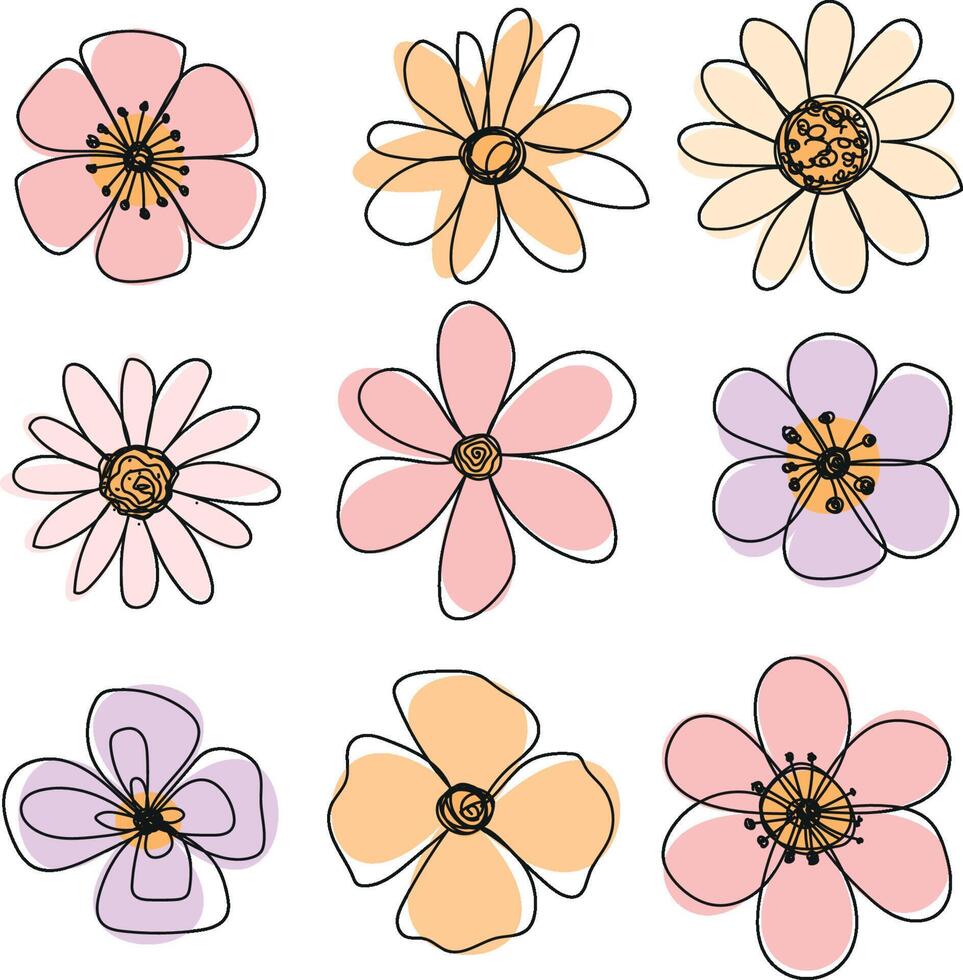 Set vibrant Doodle Blossoming vector