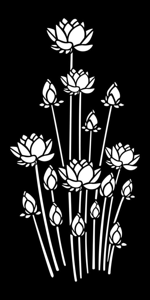 Stylized Lotus Flowers in Black and White vector
