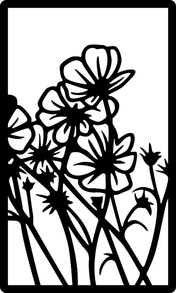 Black and White Cosmos Flower Silhouette Design Laser Cutting vector
