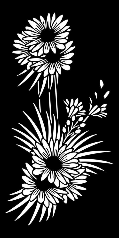 Monochrome Daisy Floral Illustration vector