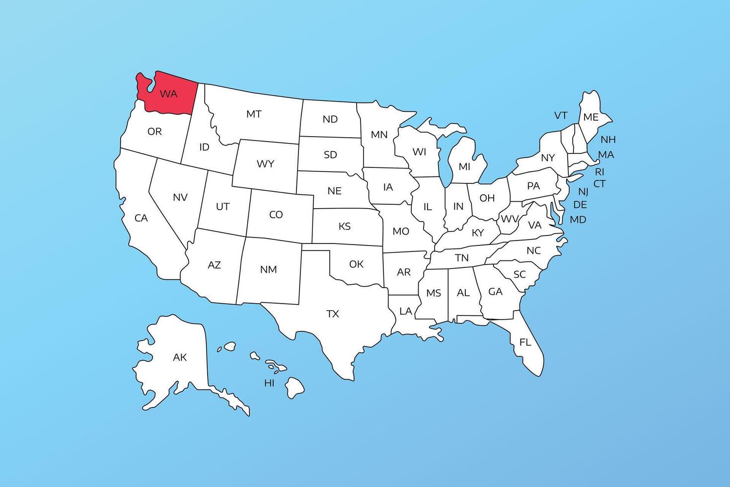 washington map isolated on United states map. Editable blank map of USA vector