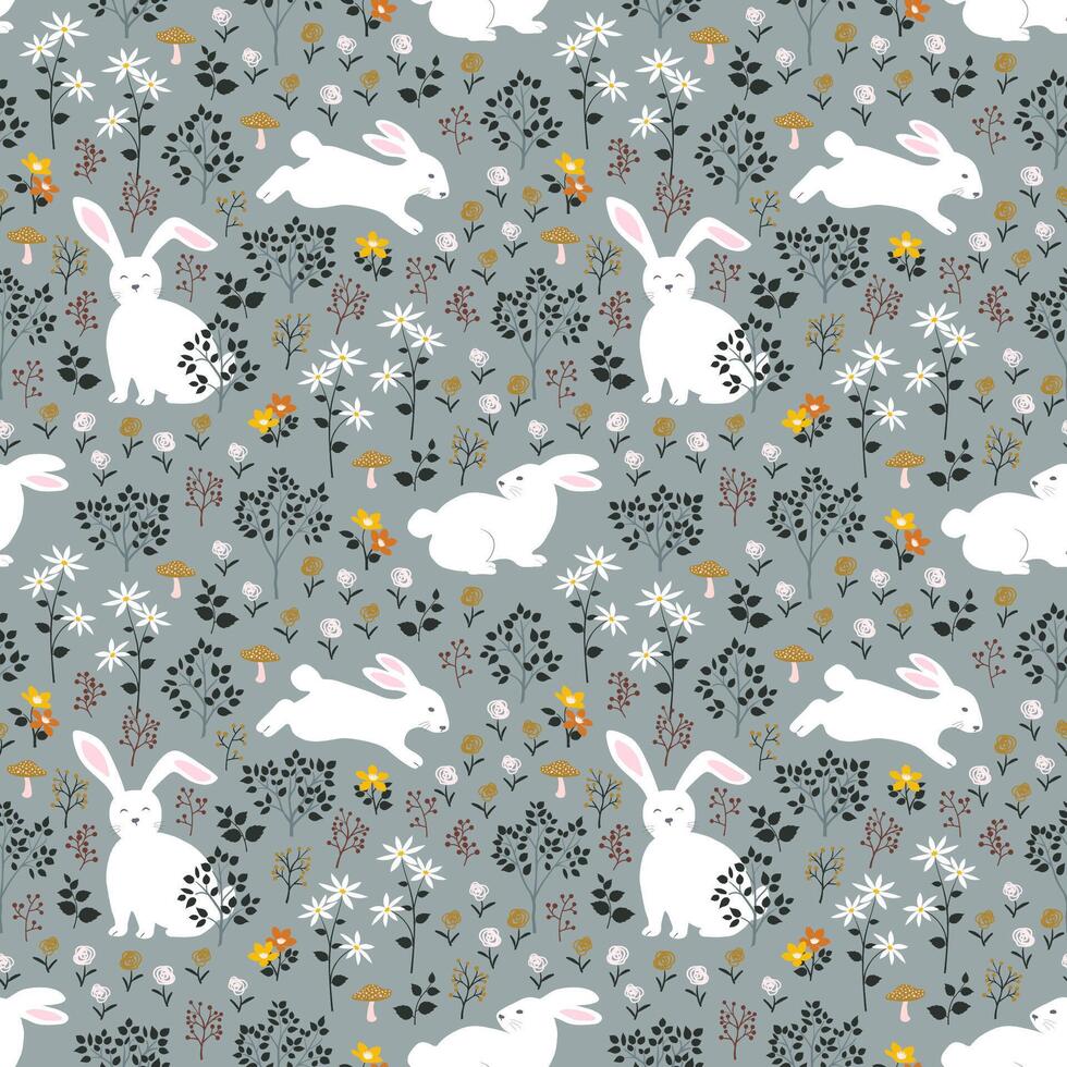 Easter seamless repeat pattern with cute hand drawn rabbits,creative for kids product,fashion,fabric,textile,apparel and all print vector