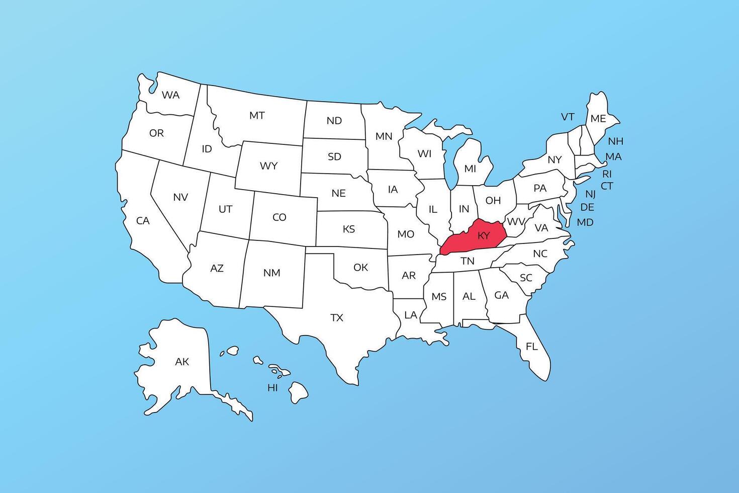 kentucky map isolated on United states map. Editable blank map of USA vector