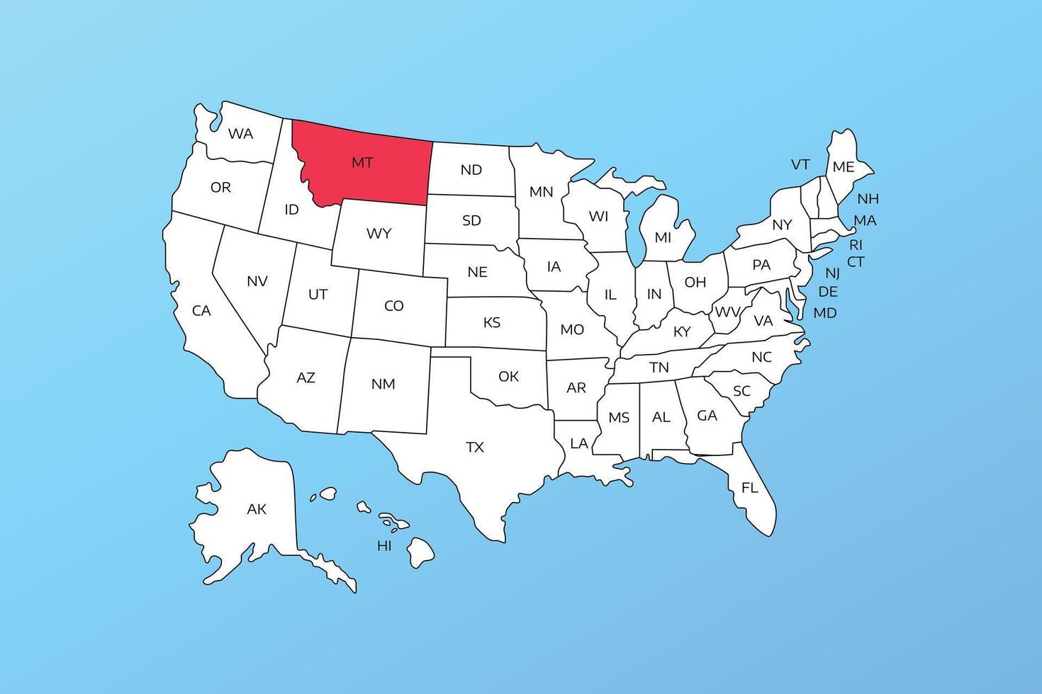 montana map isolated on United states map. Editable blank map of USA vector