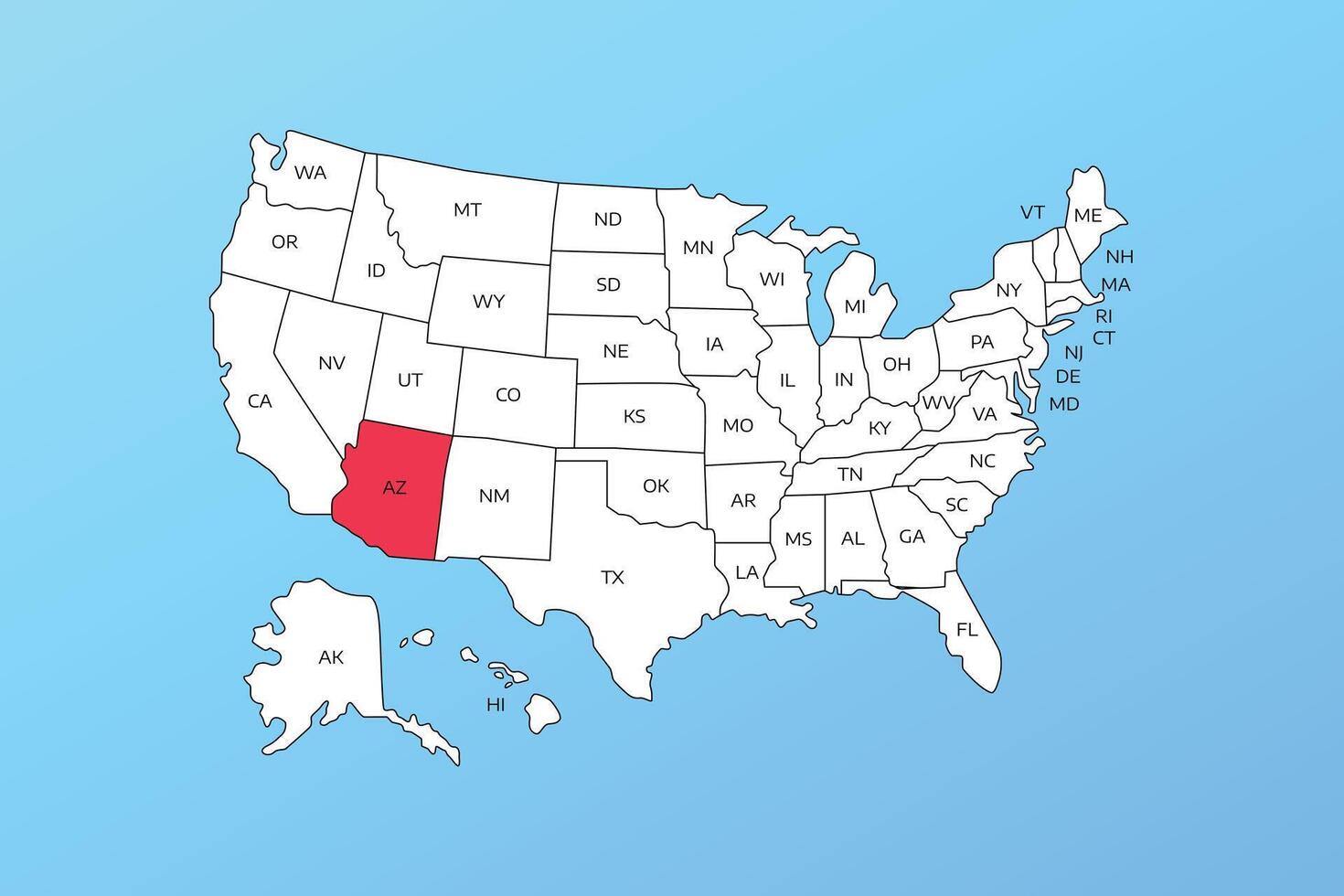 Arizona, map isolated on United states map. Editable blank map of USA vector
