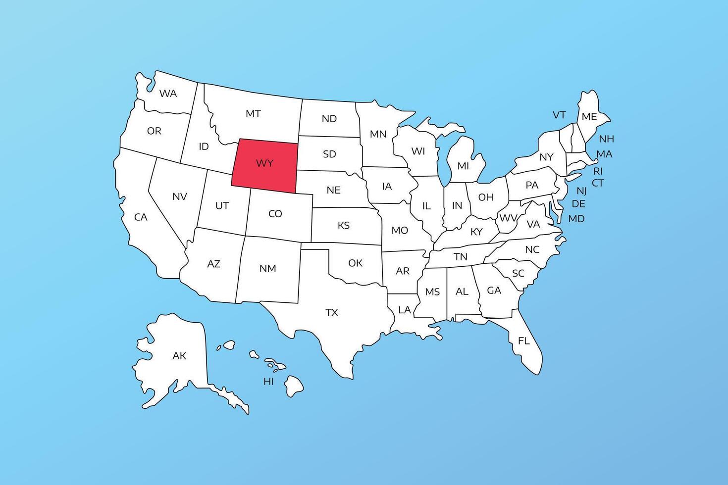 wyoming map isolated on United states map. Editable blank map of USA vector