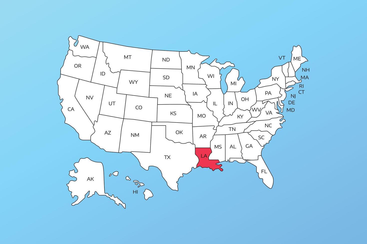 louisiana map isolated on United states map. Editable blank map of USA vector