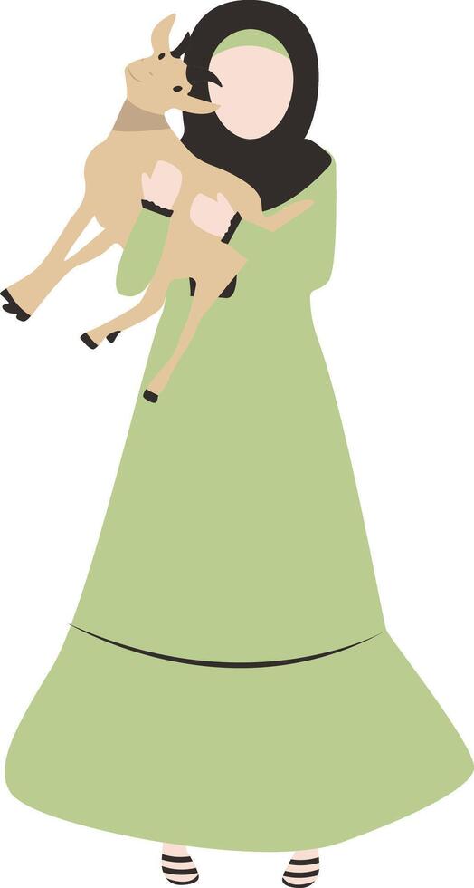 Muslim Woman Character with Sacrifice Goat vector