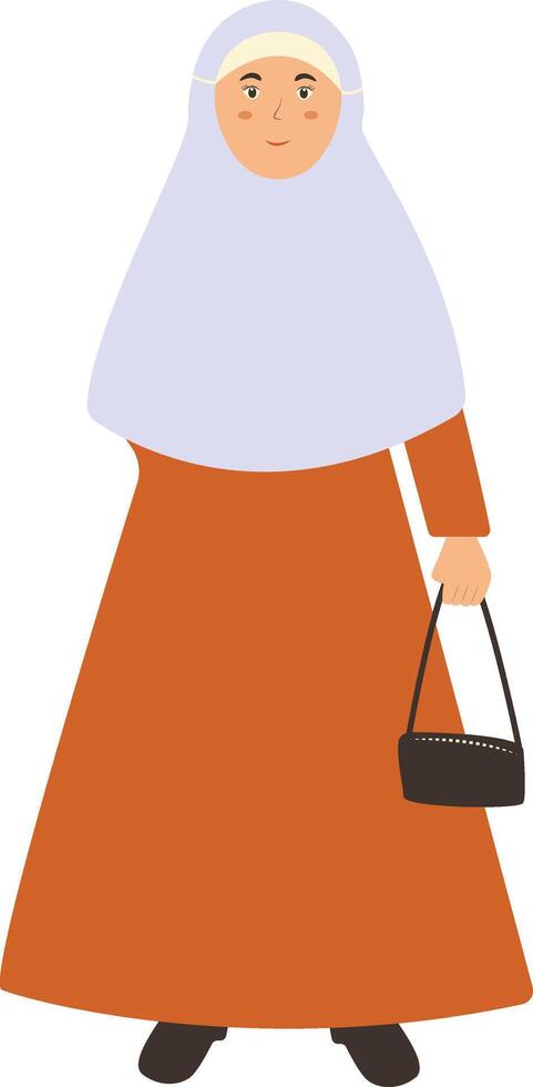 Hijab Muslim Female Style Cartoon Illustration on White Background vector