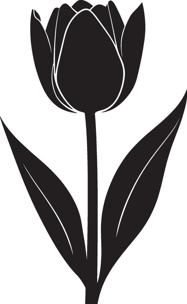 black and white tulip flower silhouette on white background vector