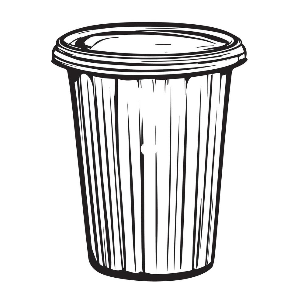 a black and white drawing of a plastic cup vector