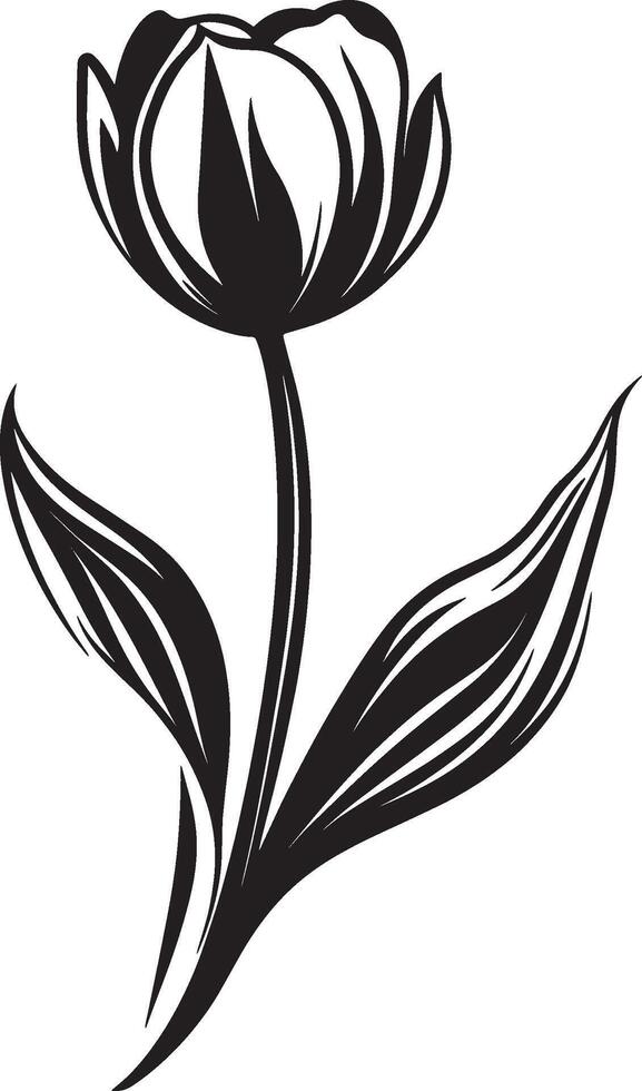 a black and white drawing of a tulip vector