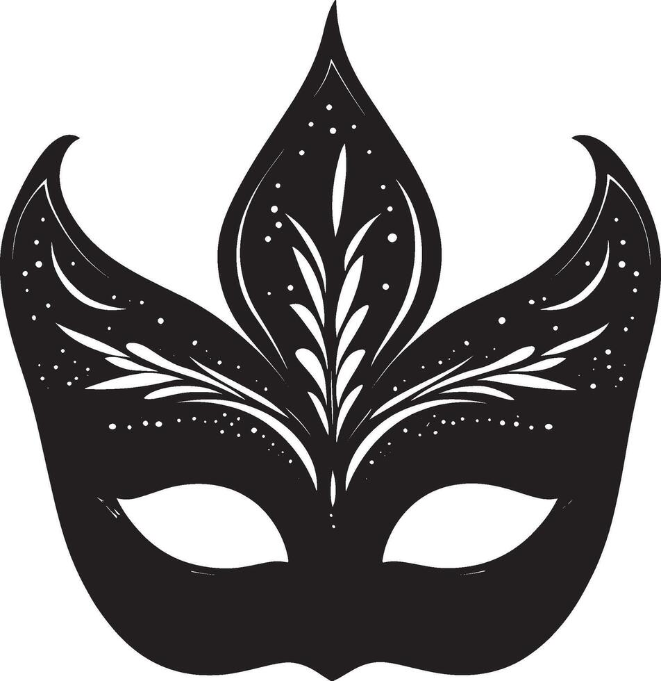 a black and white carnival mask with a feather pattern vector