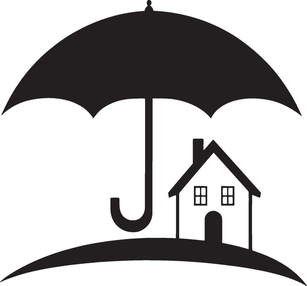 an umbrella and house with an umbrella over it vector