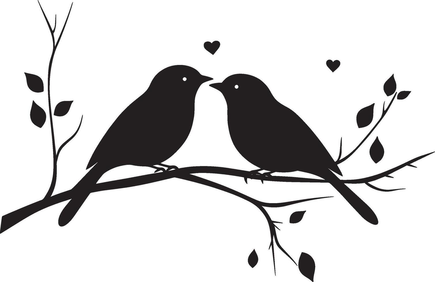 two birds on a branch ,with hearts vector