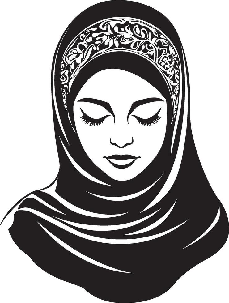 a black and white illustration of a woman in a hijab vector