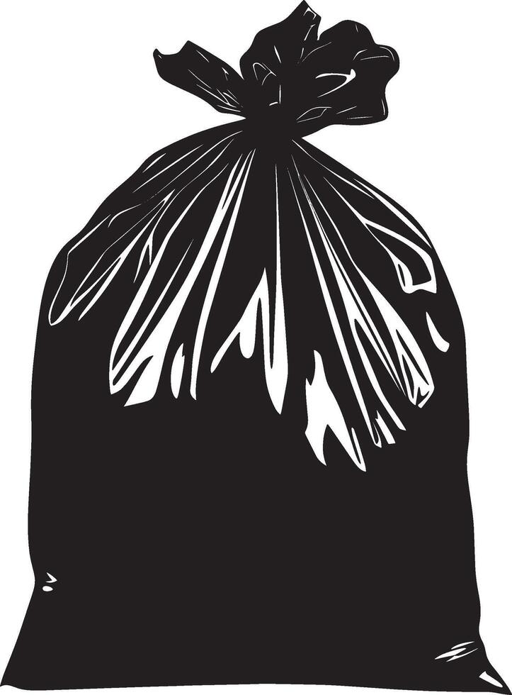 a black and white illustration of a garbage bag vector