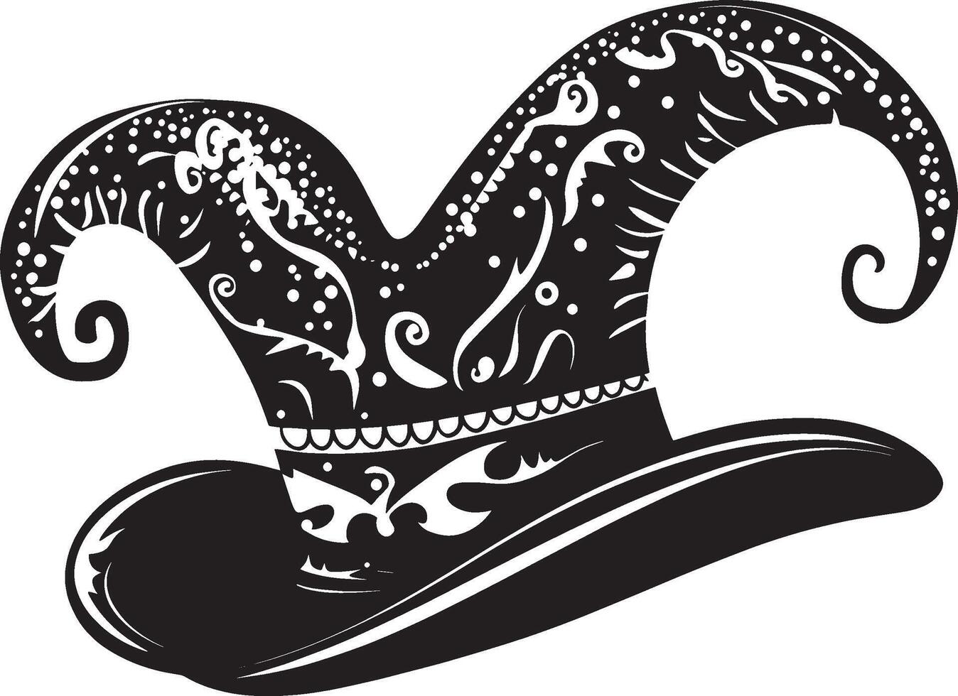 a black and white illustration of a hat with a jester's hat vector