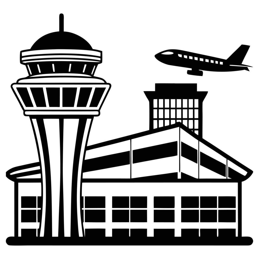 Airport with Airplane Taking Off vector
