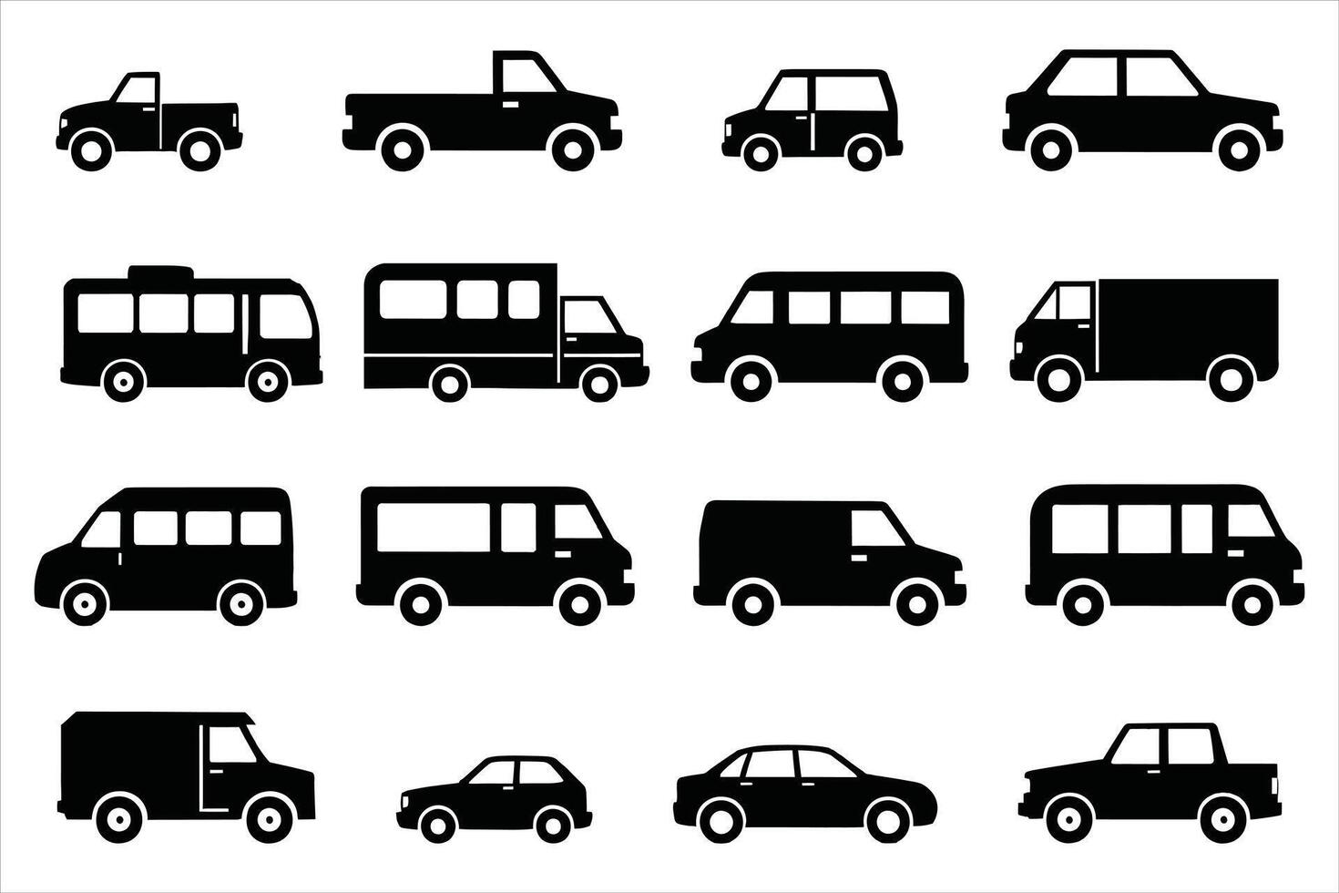 Collection of Various Vehicle Silhouettes for Transportation and Automotive Design vector