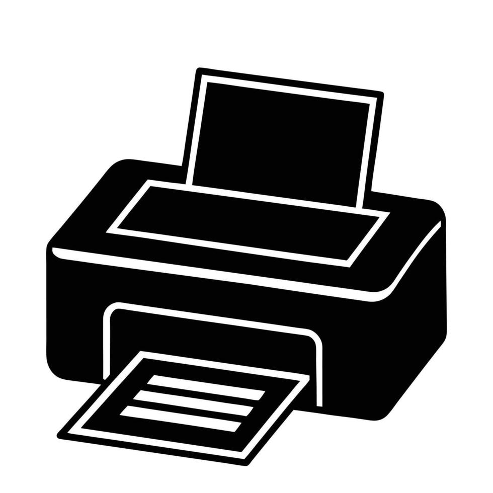 A black and white drawing of a printer vector
