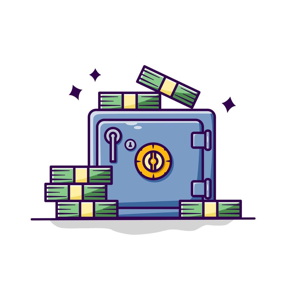 Safe deposit box containing stacks of dollar bills. The concept of cash protection can be used for web icons, elements, infographics on business and finance themes. illustration. vector