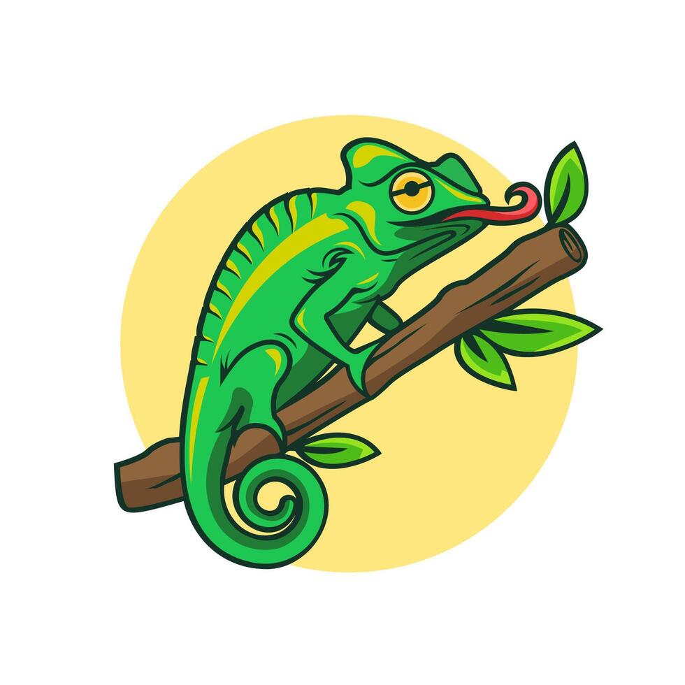 Vibrant Green Chameleon Logo with Cartoon Style Design vector