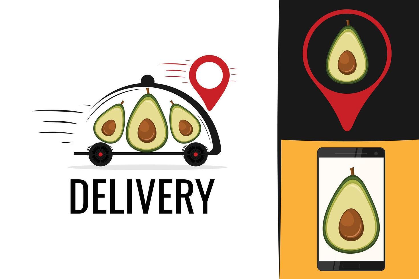 Fresh avocado delivery logo. Ripe avocado vegan eco shop. Delivery avocado logotype vector