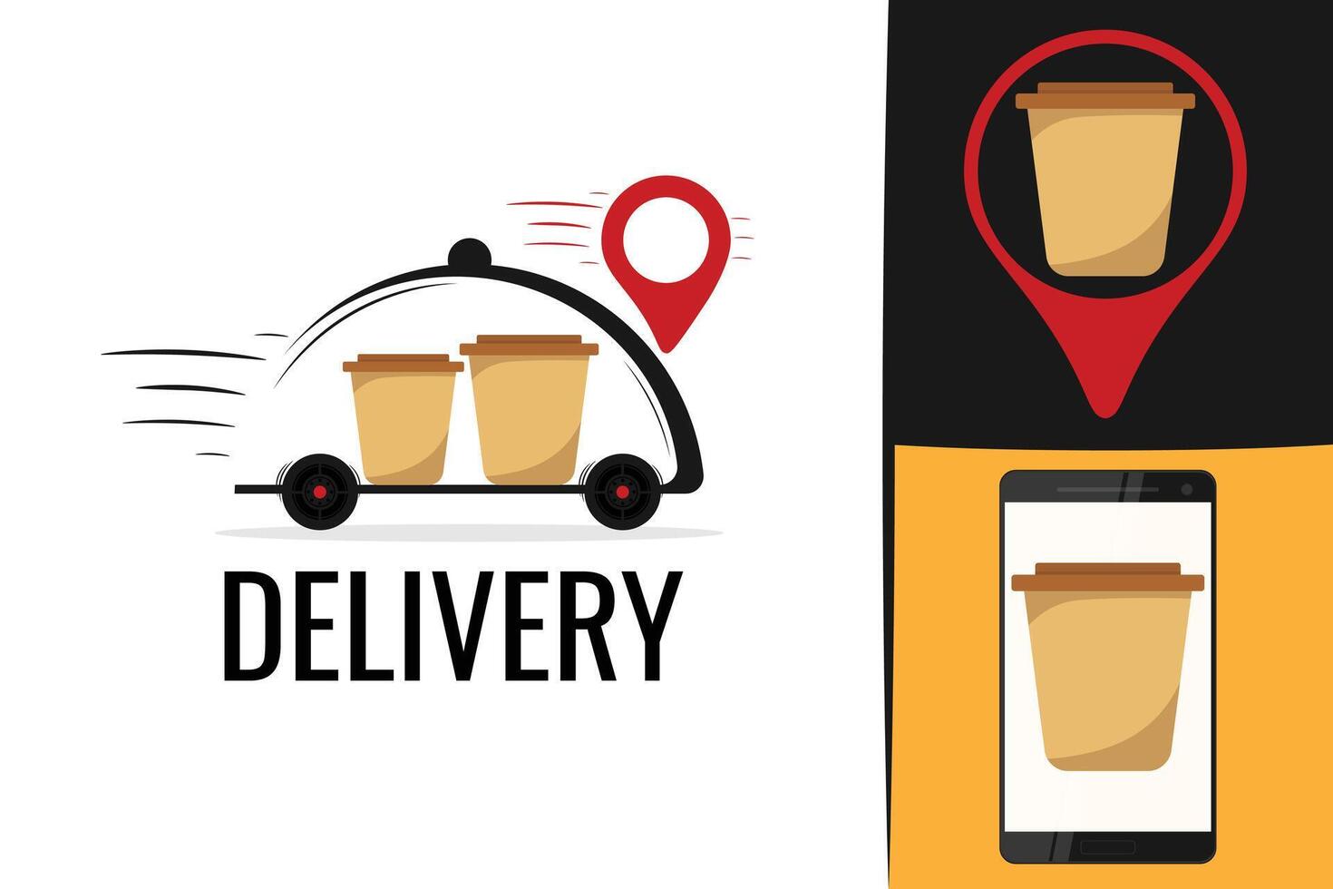 Delivery coffee logo and Cafe concept with coffee cup. Coffee delivery logotype vector