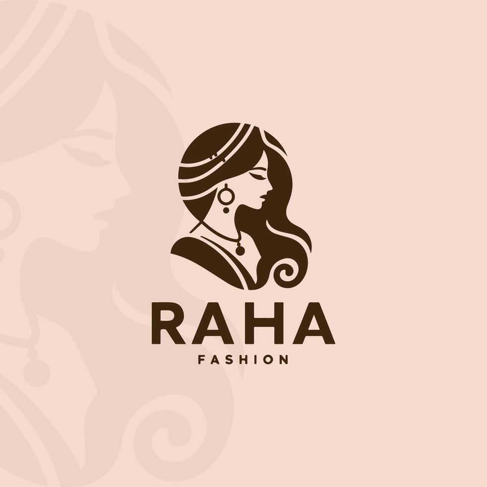 RAHA Fashion Logo Design with Woman Silhouette and Elegant Style vector