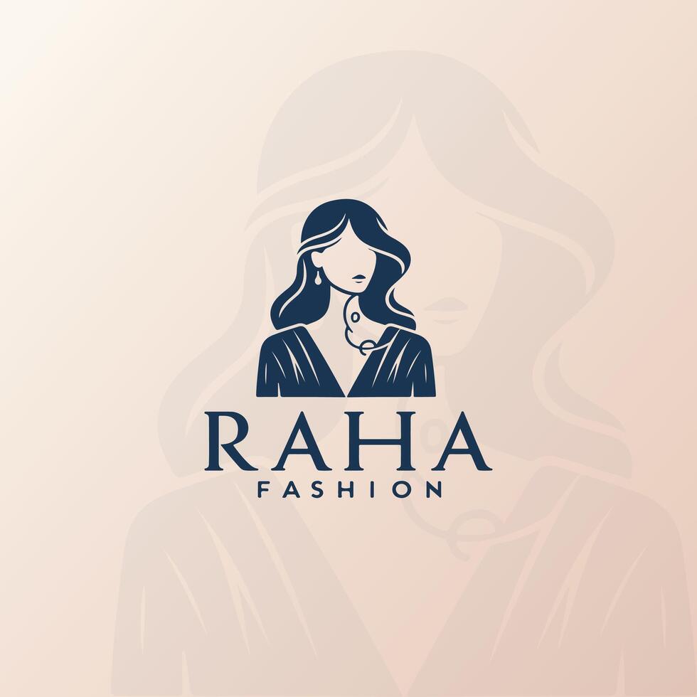 RAHA Fashion Logo - Elegant Woman Silhouette with Jewelry vector