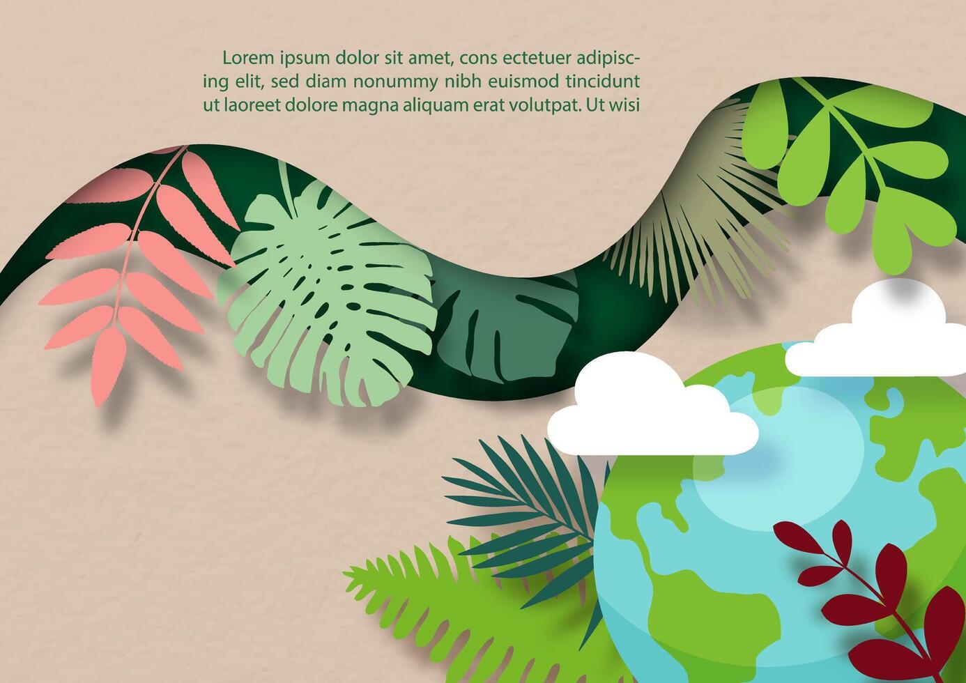 Illustration poster campaign of Earth day and world environment with nature plants in paper cut style vector