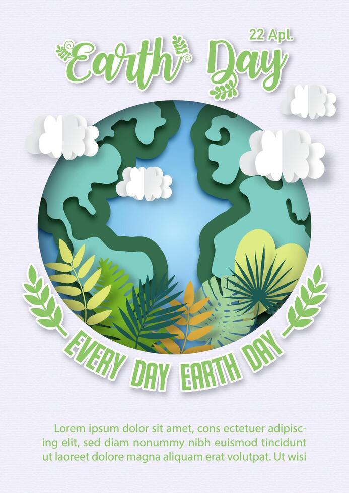 Poster campaign's of Earth day in paper cut out style with Earth day wording and slogan, example texts on white paper pattern background. vector