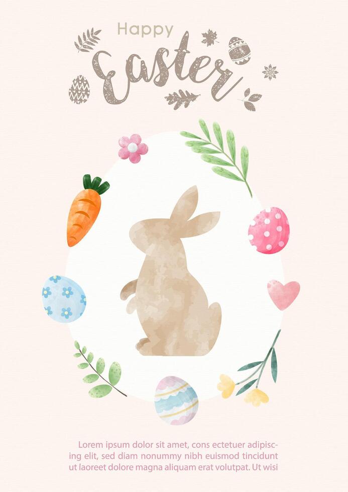 Happy Easter day greeting card in watercolors style and Easter day wording, example texts on white paper pattern background. vector