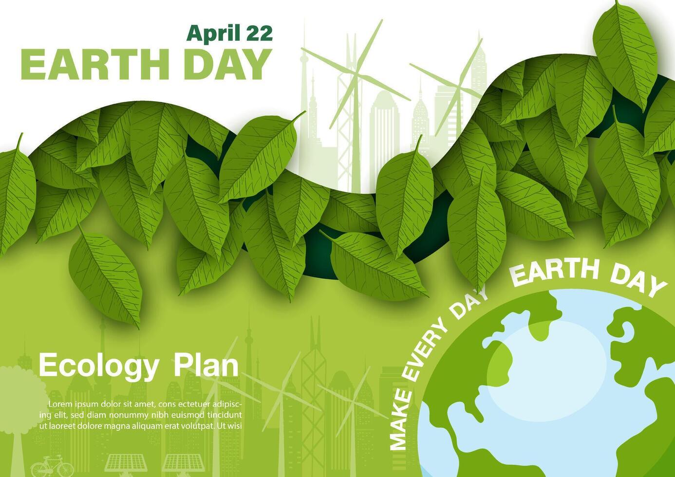 Poster campaign of green living and Mother Earth with nature plants in paper cut style vector