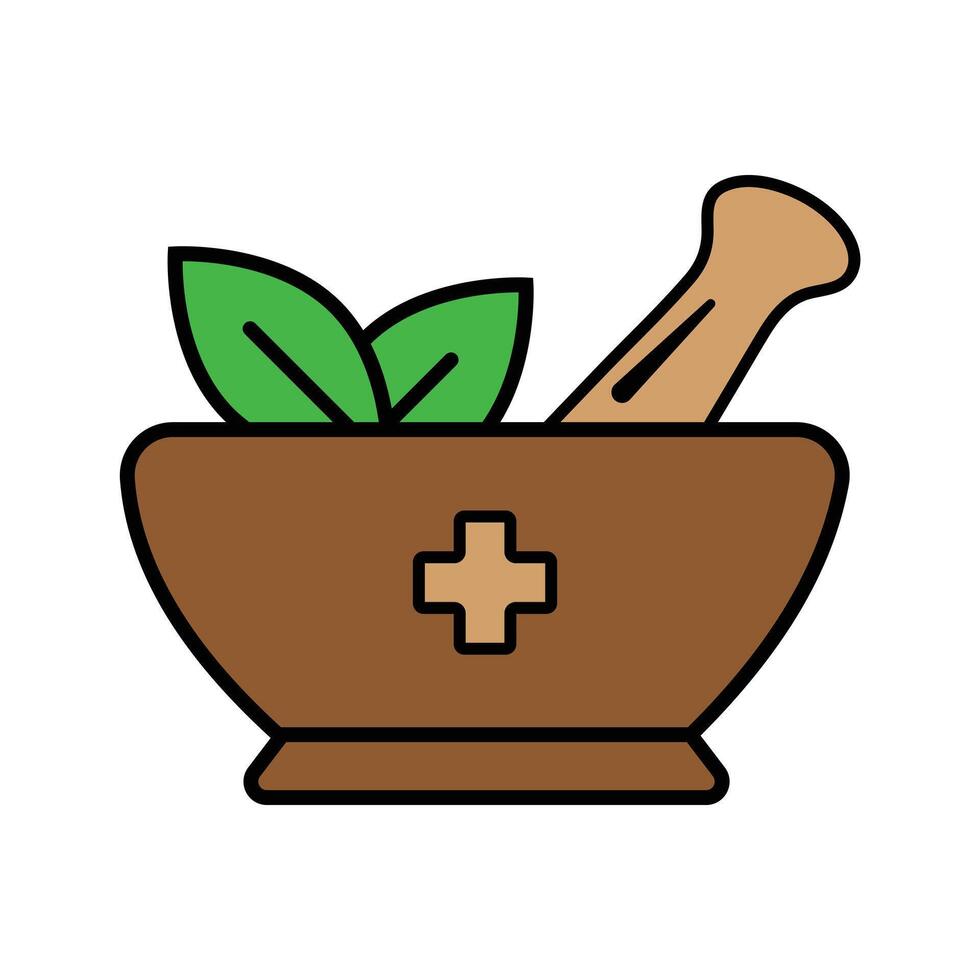 Mortar Bowl and Pestle with Herbs Illustration vector