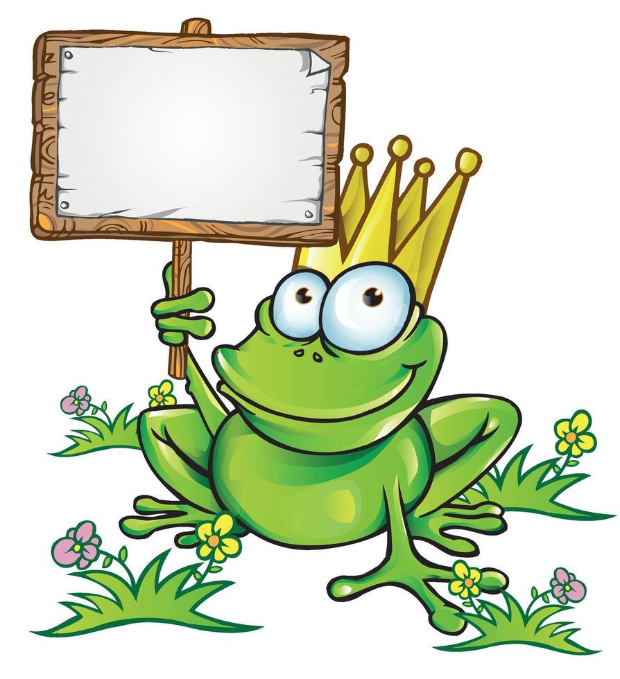 frog prince cartoon with signboard vector