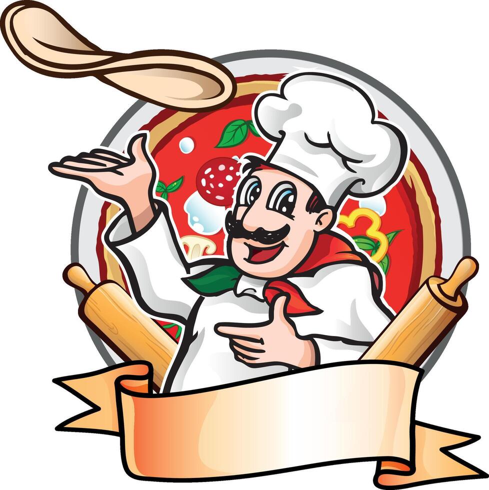 pizza chef cartoon isolated on white vector