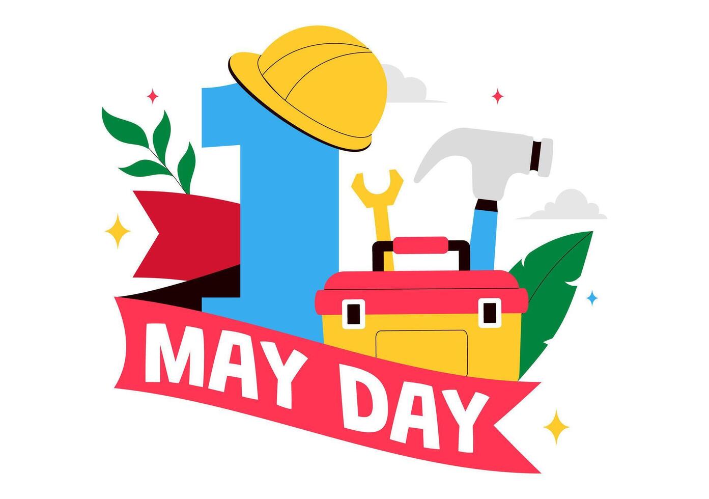 May Day Celebration Illustration Featuring Construction Workers and Thank You Message vector