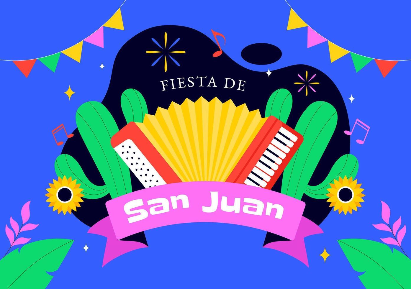Fiesta de San Juan Celebration Illustration with Traditional Bonfire and Colorful Flags vector