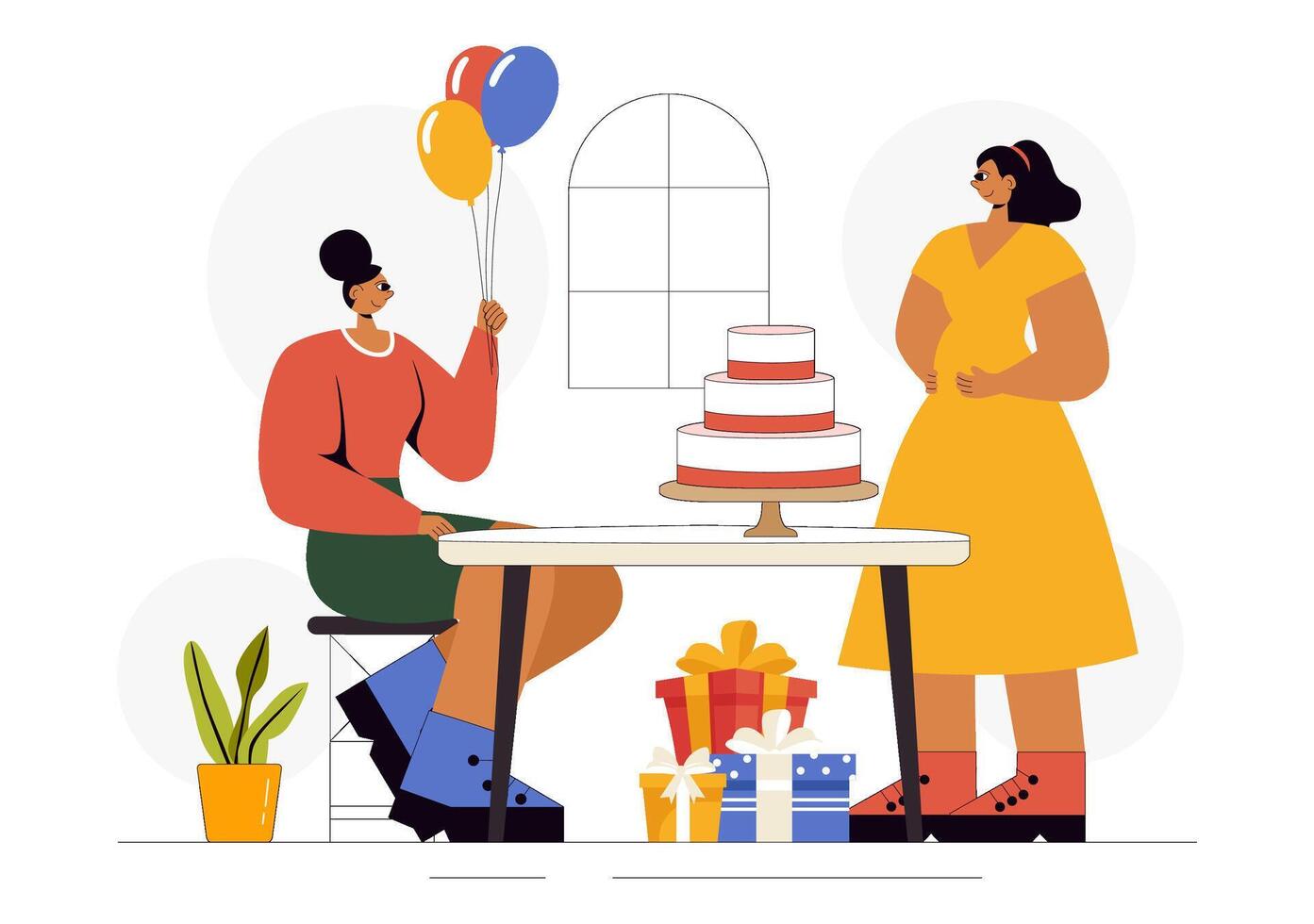 Baby Shower Scene Illustration Featuring a Couple and Celebration Items in Flat Cartoon Style vector