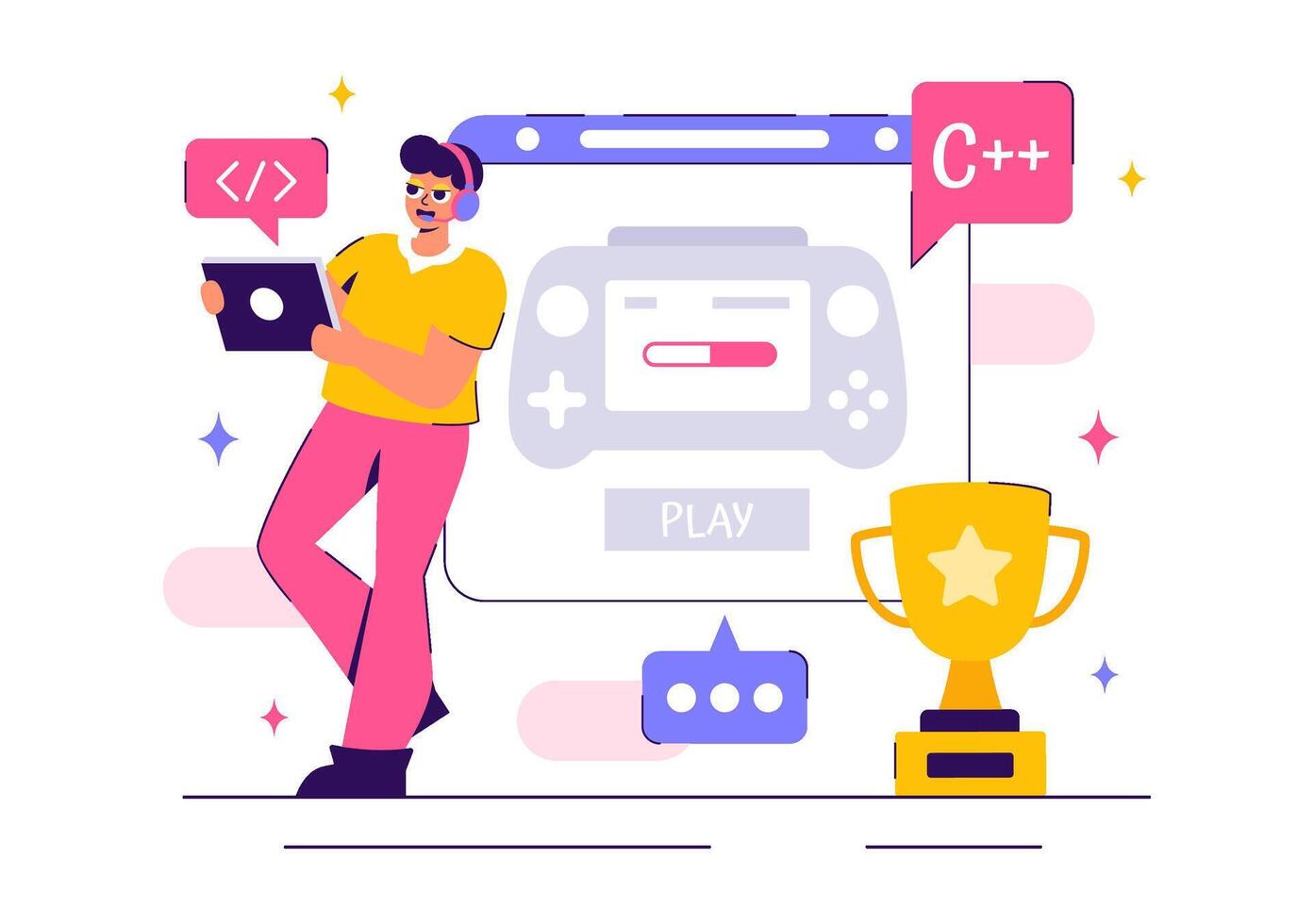 Live Game Streaming Illustration with a Cute Professional Gamer vector