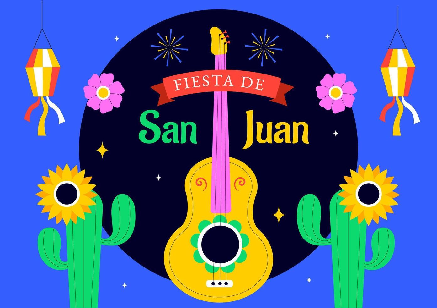 Illustration of Fiesta de San Juan with Summer Bonfire and Night Fireworks vector
