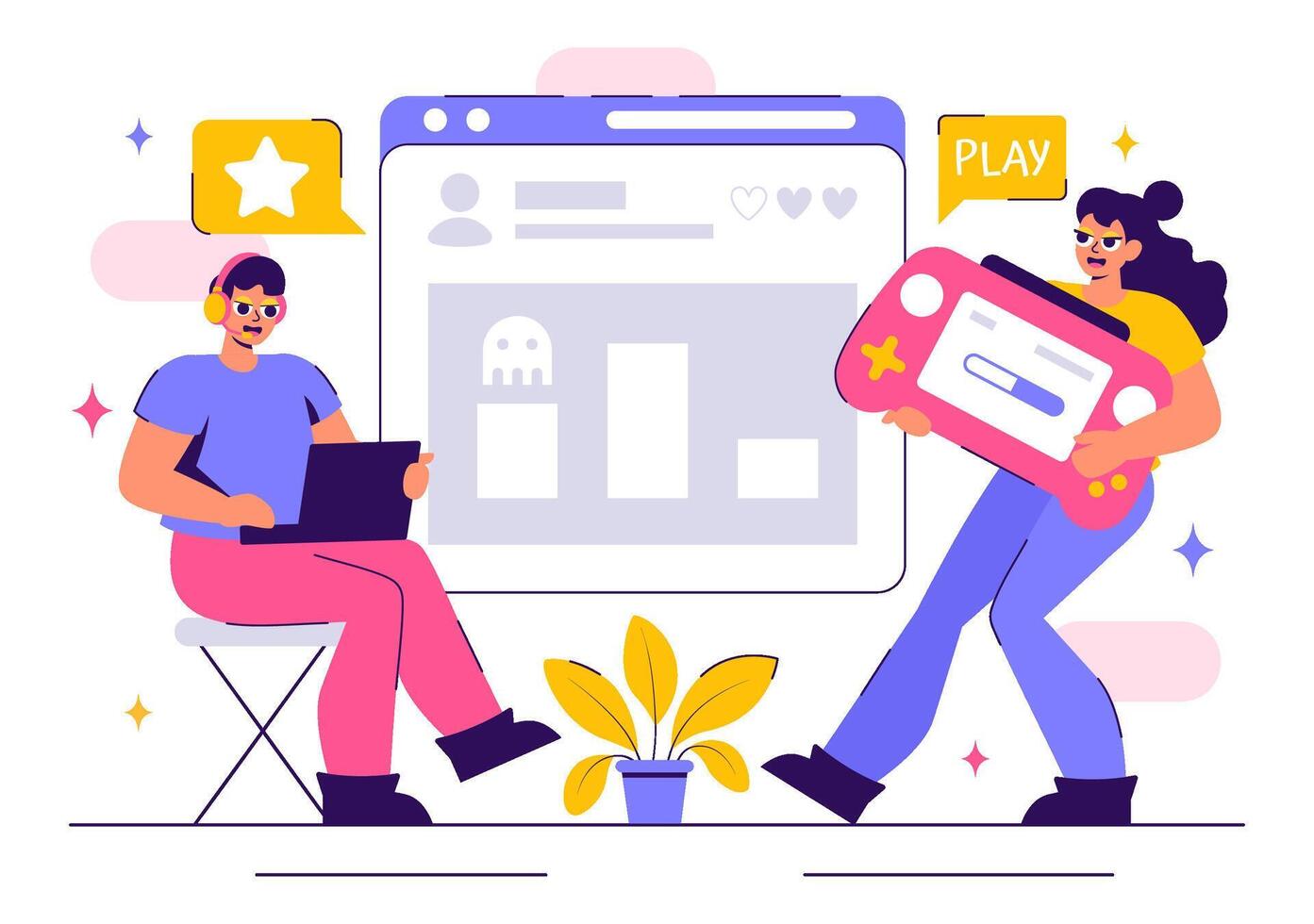 Art of a Professional Gamer Live Streaming on an Online Gaming Platform vector