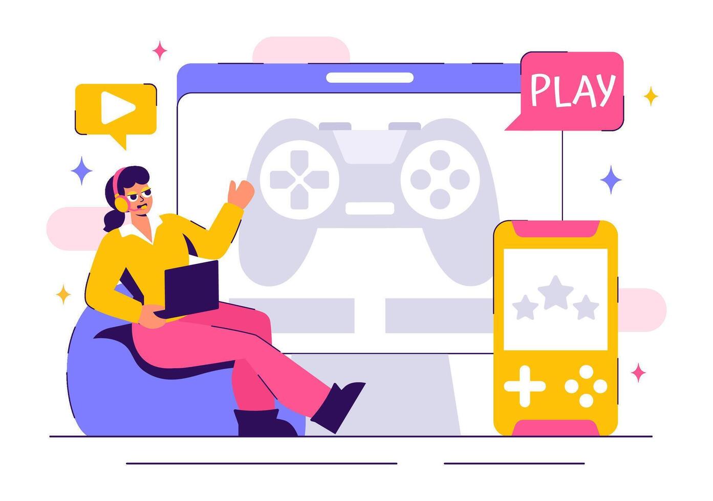 Online Gaming Illustration of a Professional Gamer Streaming Live on a Platform vector