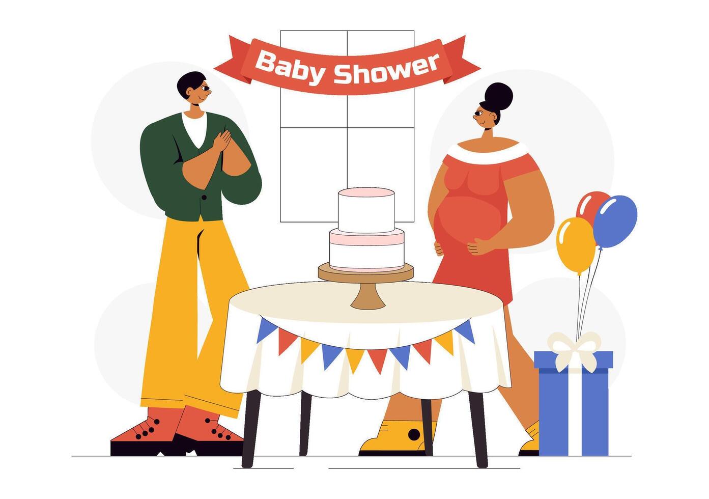 Baby Shower Party Illustration with Parents-to-Be Celebrating in a Flat Style Cartoon Background vector